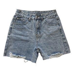 Light Wash Boyfriend Denim Shorts | High Rise Distressed | Size ~4